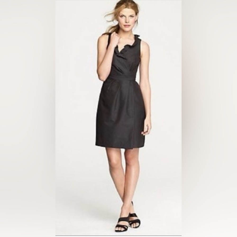 J. Crew Black Blakey Sleeveless Ruffle V-Neck Dress 100% Cotton